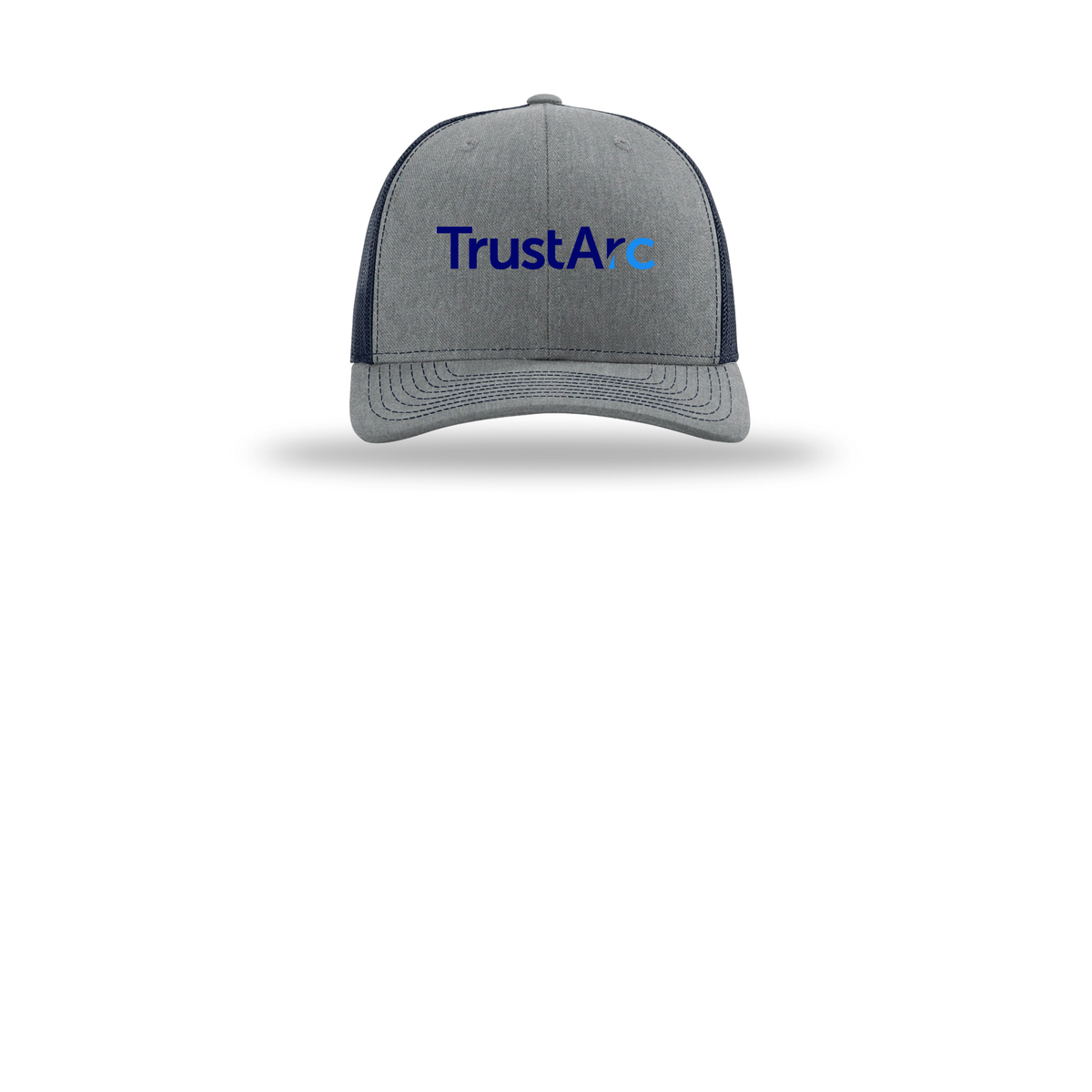 trustarc-richardson-trucker-cap-embroidery-capfront-R112-heathergreynavy-flat-front