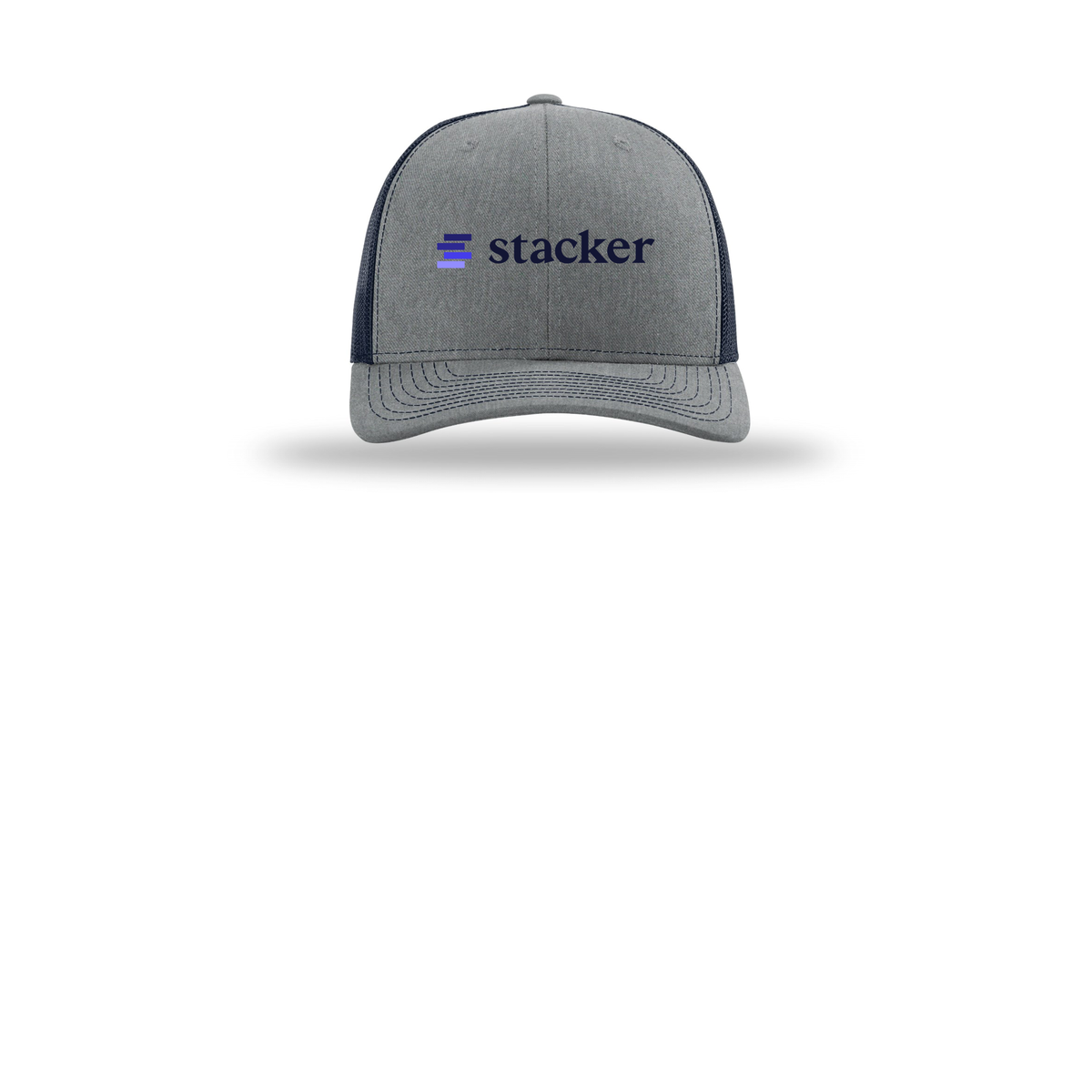 stacker-richardson-trucker-cap-embroidery-capfront-R112-heathergreynavy-flat-front