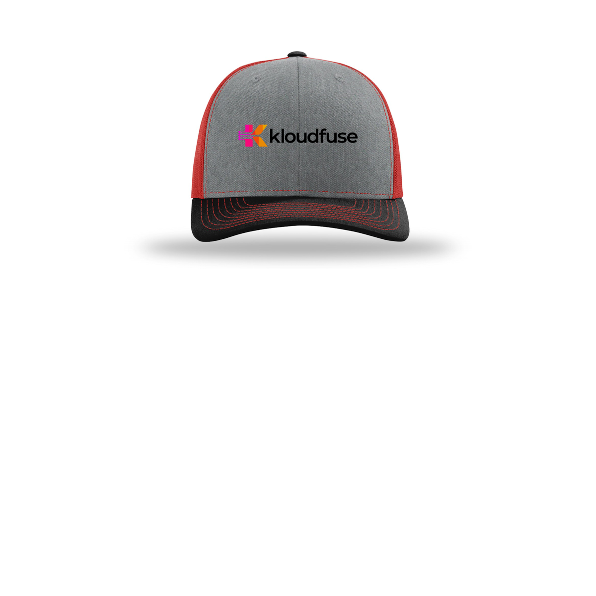 kloudfuse-richardson-trucker-cap-embroidery-capfront-R112-heathergreyredblack-flat-front