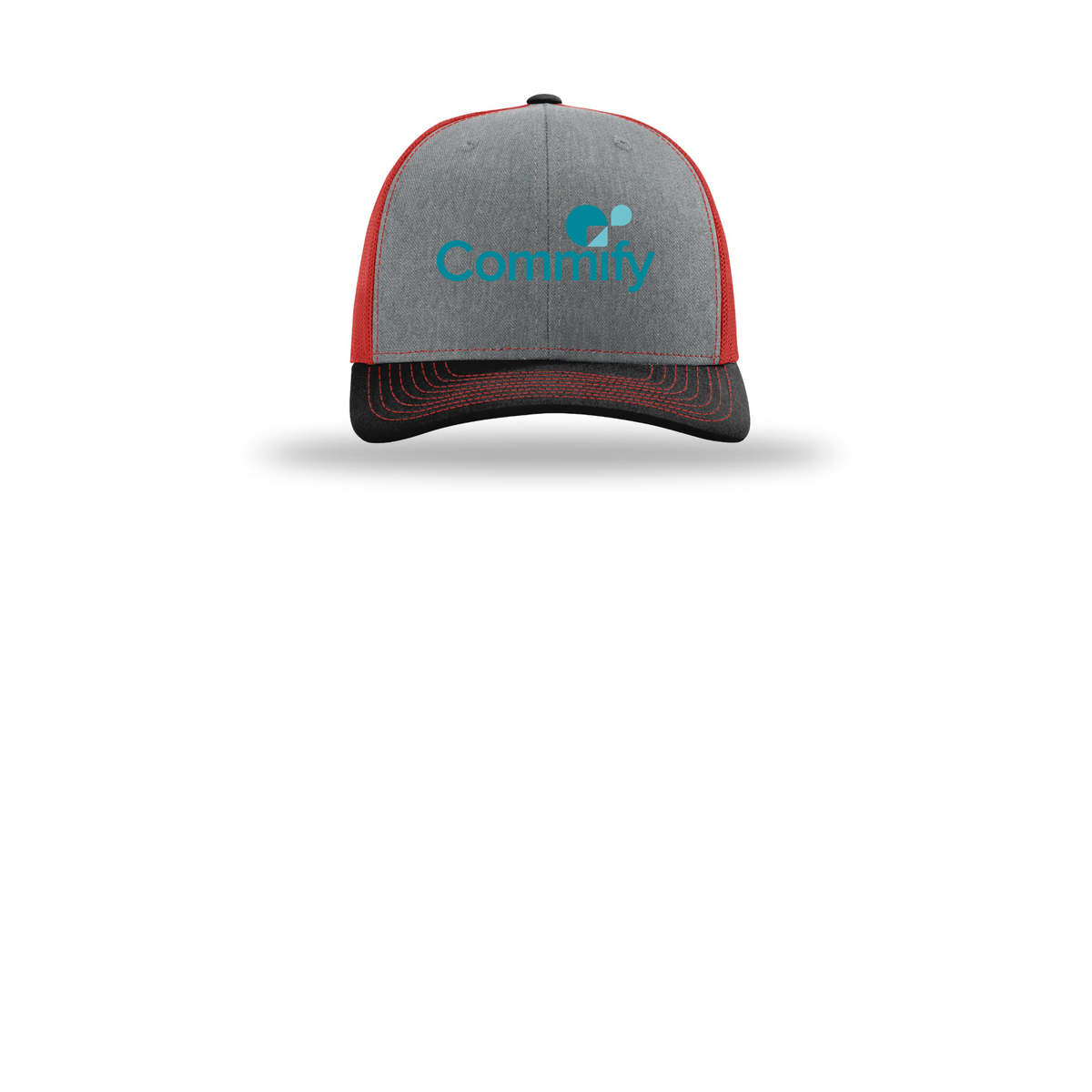 commify-richardson-trucker-cap-embroidery-capfront-R112-heathergreyredblack-flat-front