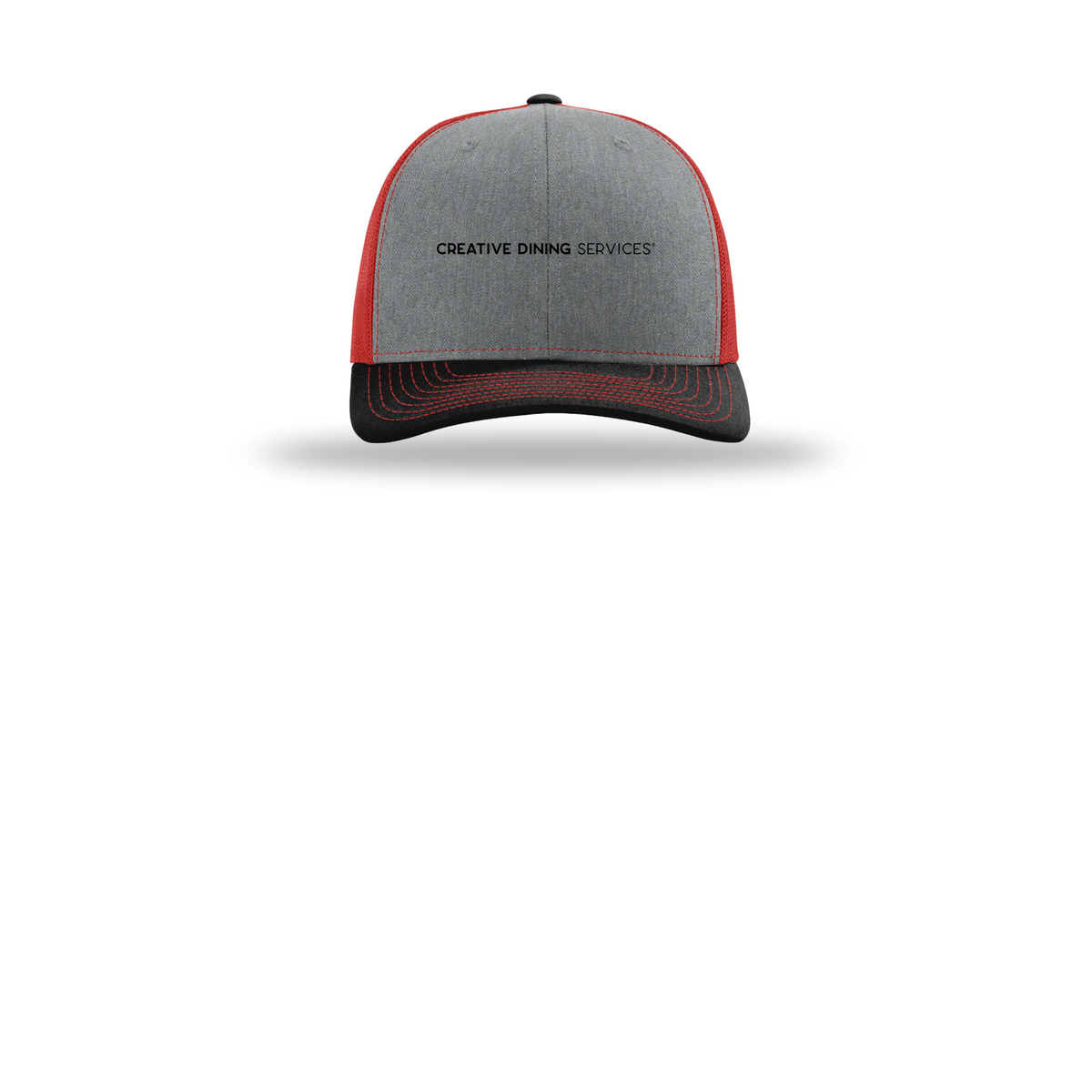 creativedining-richardson-trucker-cap-embroidery-capfront-R112-heathergreyredblack-flat-front