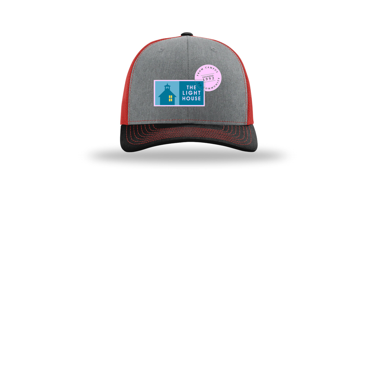 lhcampus-richardson-trucker-cap-embroidery-capfront-R112-heathergreyredblack-flat-front