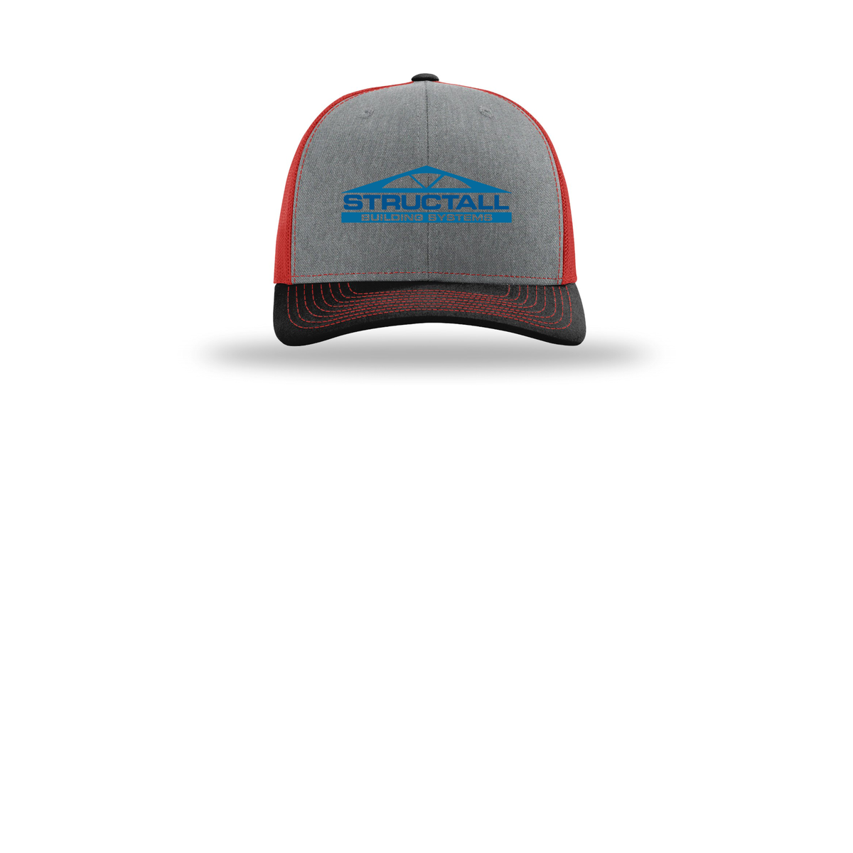 structall-richardson-trucker-cap-embroidery-capfront-R112-heathergreyredblack-flat-front