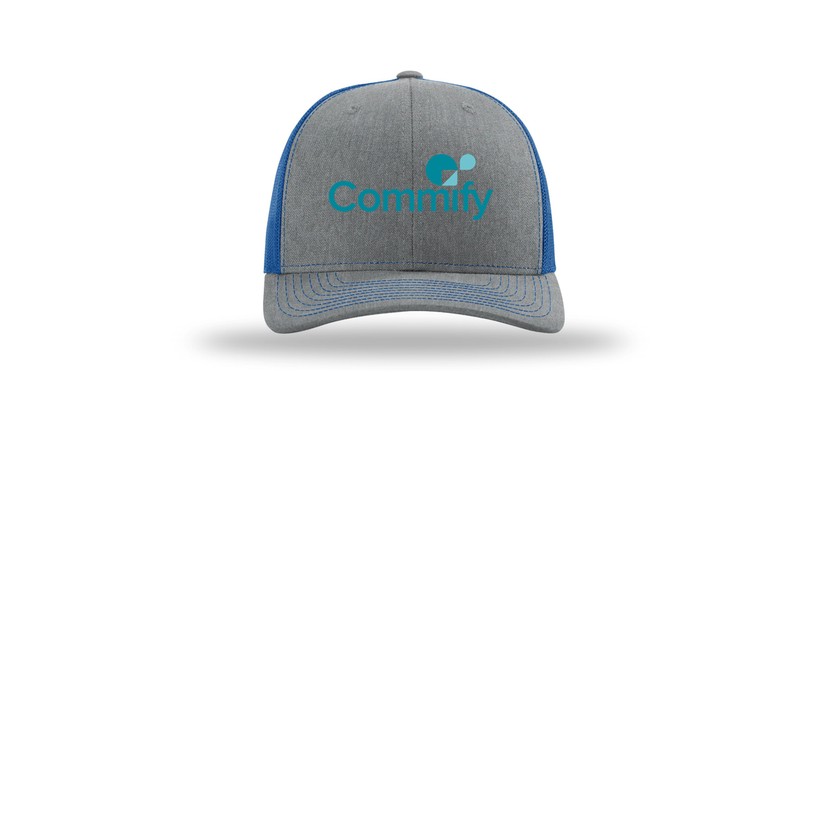 commify-richardson-trucker-cap-embroidery-capfront-R112-heathergreyroyal-flat-front