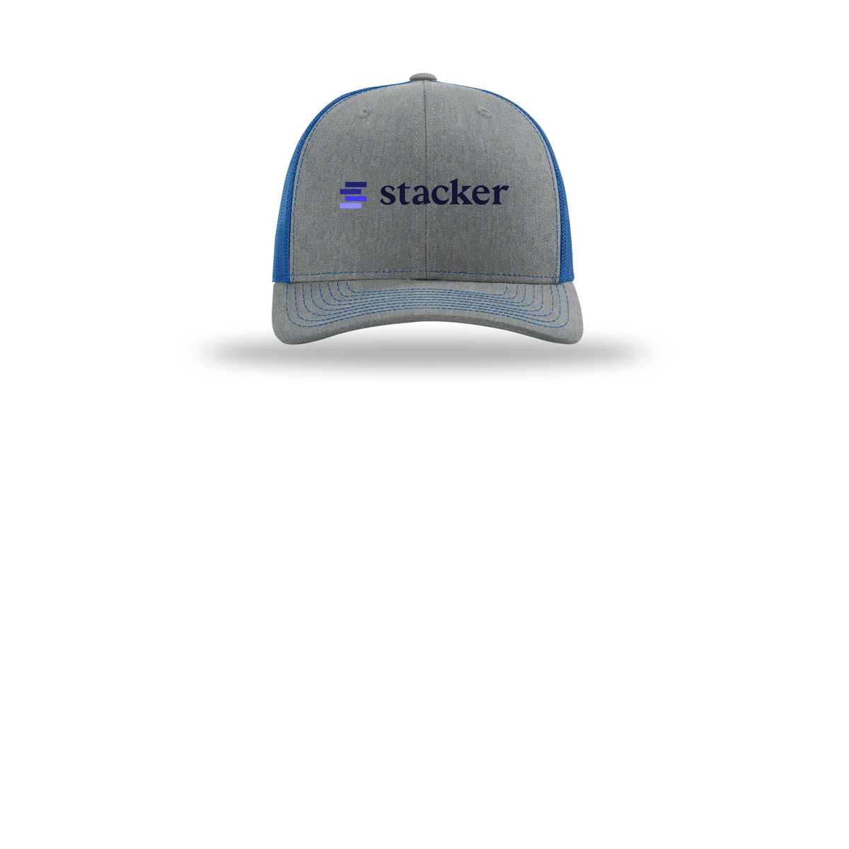stacker-richardson-trucker-cap-embroidery-capfront-R112-heathergreyroyal-flat-front