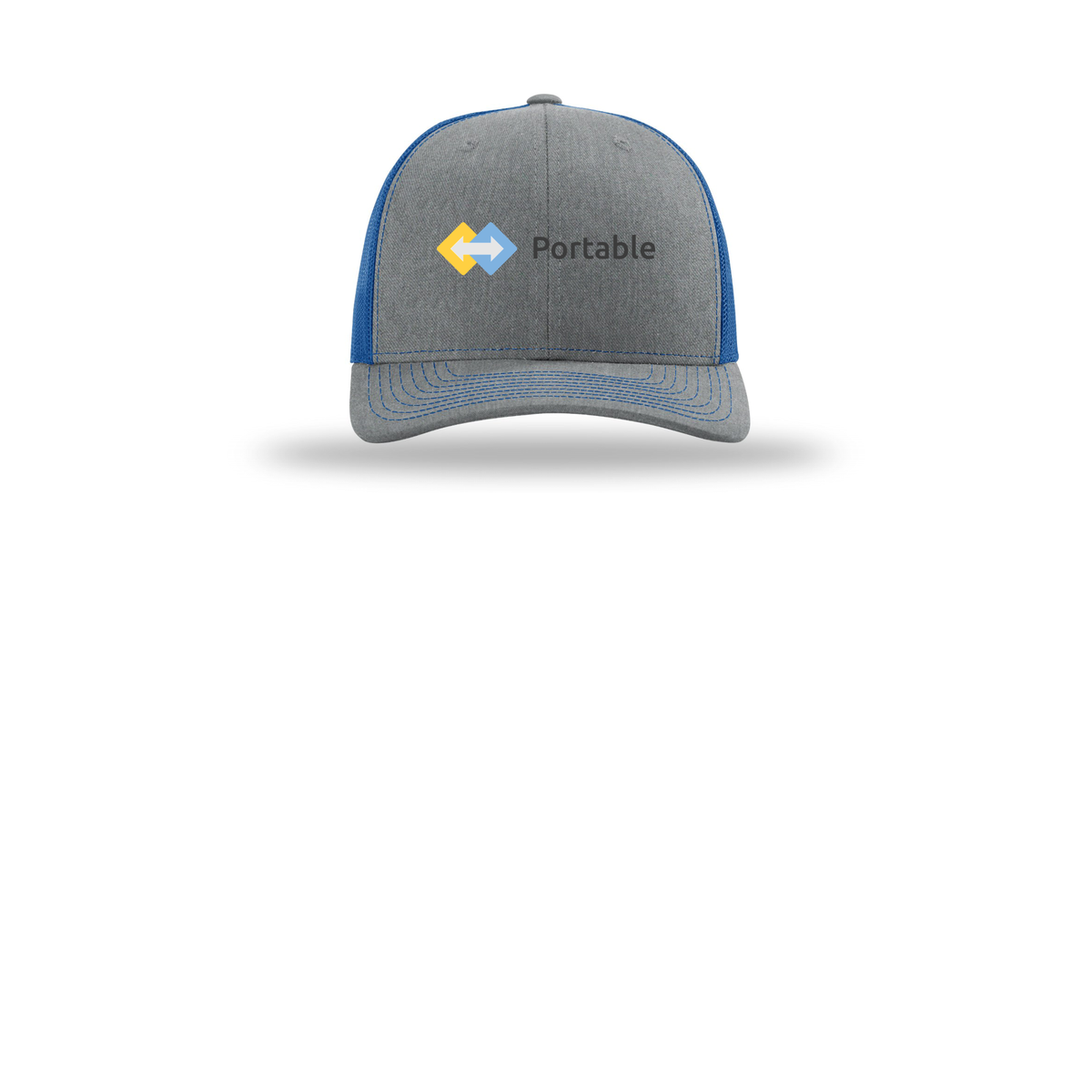 portable-richardson-trucker-cap-embroidery-capfront-R112-heathergreyroyal-flat-front