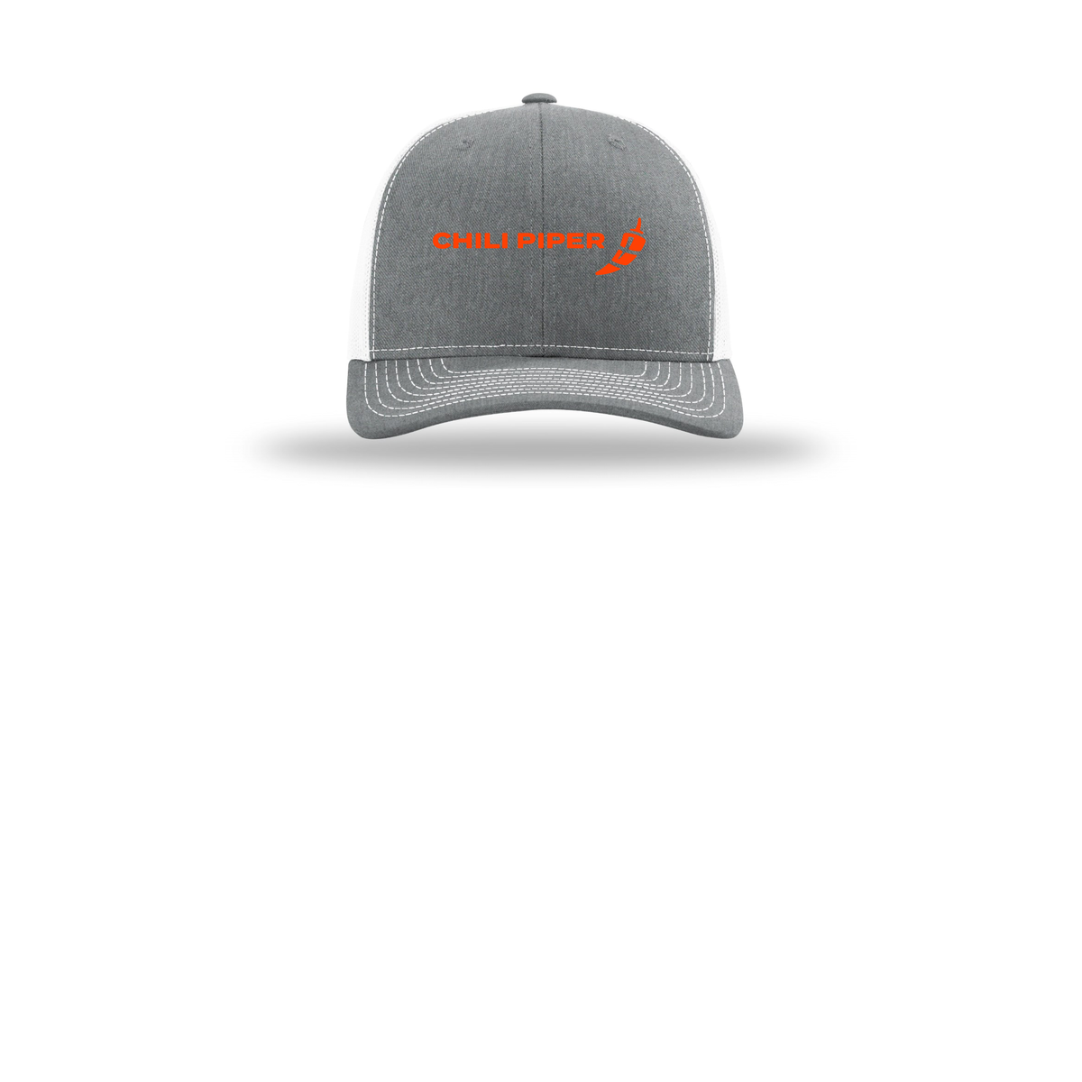 chilipiper-richardson-trucker-cap-embroidery-capfront-R112-heathergreywhite-flat-front