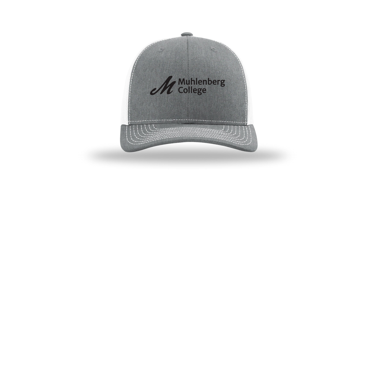 muhlenberg-richardson-trucker-cap-embroidery-capfront-R112-heathergreywhite-flat-front