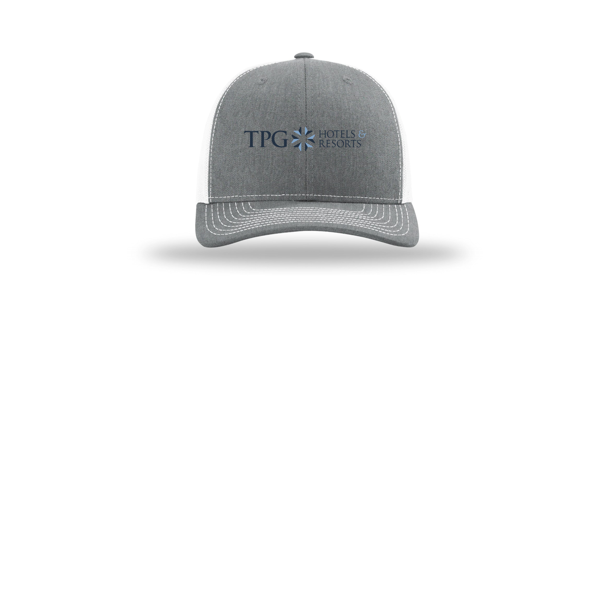 tpghotelsandresorts-richardson-trucker-cap-embroidery-capfront-R112-heathergreywhite-flat-front