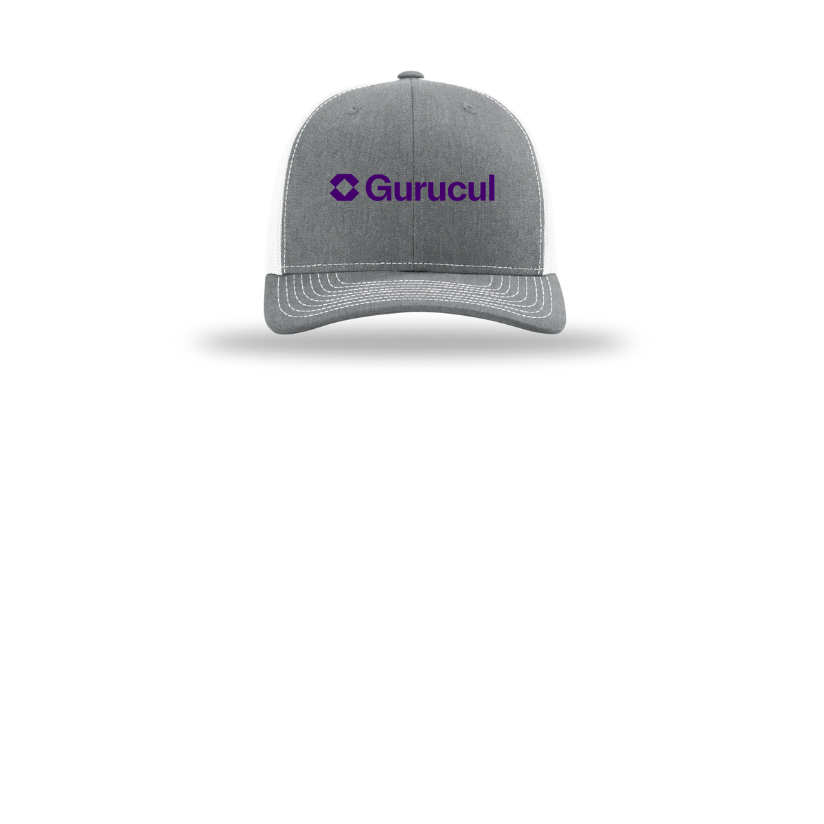 gurucul-richardson-trucker-cap-embroidery-capfront-R112-heathergreywhite-flat-front