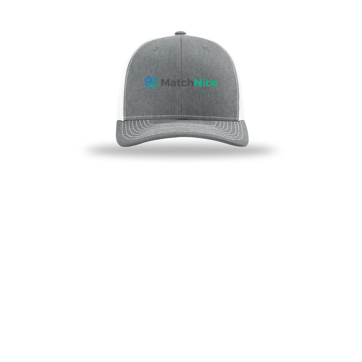 matchnice-richardson-trucker-cap-embroidery-capfront-R112-heathergreywhite-flat-front