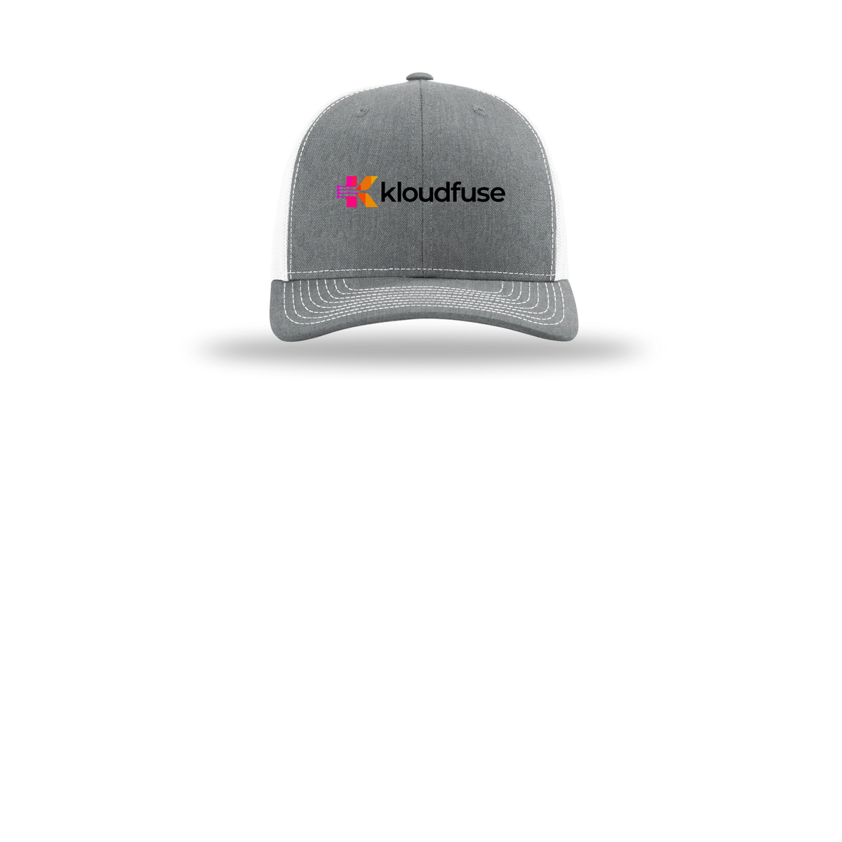 kloudfuse-richardson-trucker-cap-embroidery-capfront-R112-heathergreywhite-flat-front