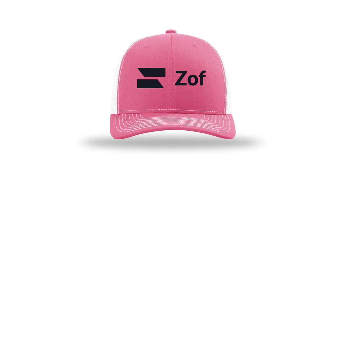 zof-richardson-trucker-cap-embroidery-capfront-R112-hotpinkwhite-flat-front