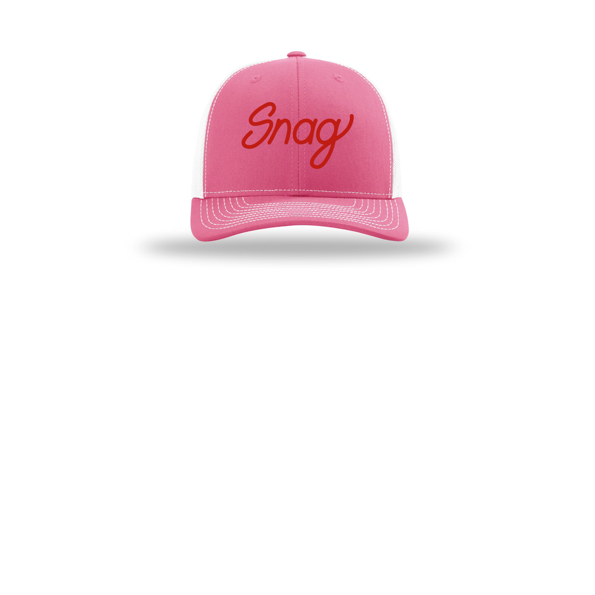 snagdelivery-richardson-trucker-cap-embroidery-capfront-R112-hotpinkwhite-flat-front