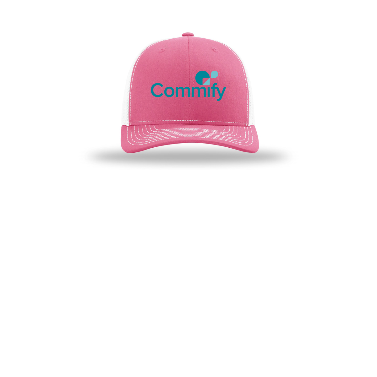 commify-richardson-trucker-cap-embroidery-capfront-R112-hotpinkwhite-flat-front