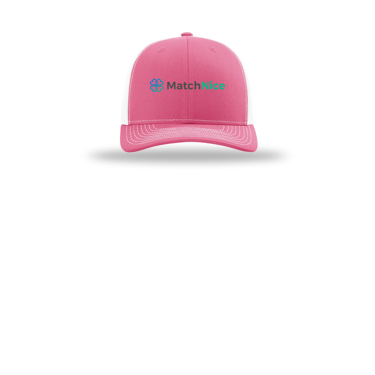 matchnice-richardson-trucker-cap-embroidery-capfront-R112-hotpinkwhite-flat-front