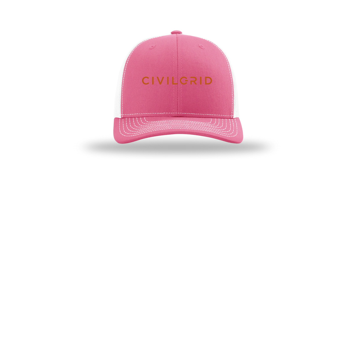 civilgrid-richardson-trucker-cap-embroidery-capfront-R112-hotpinkwhite-flat-front