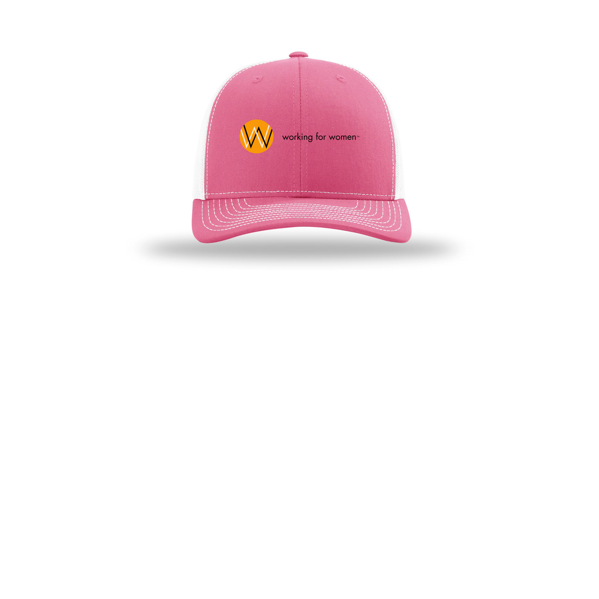 workingforwomen-richardson-trucker-cap-embroidery-capfront-R112-hotpinkwhite-flat-front