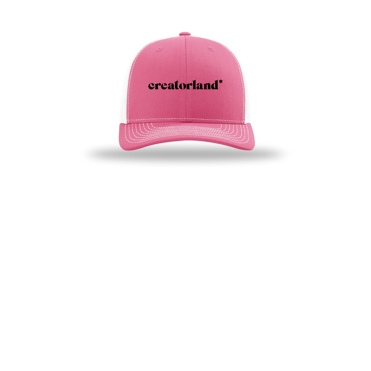 creatorland-richardson-trucker-cap-embroidery-capfront-R112-hotpinkwhite-flat-front