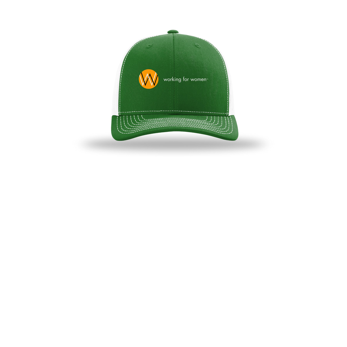 workingforwomen-richardson-trucker-cap-embroidery-capfront-R112-kellywhite-flat-front