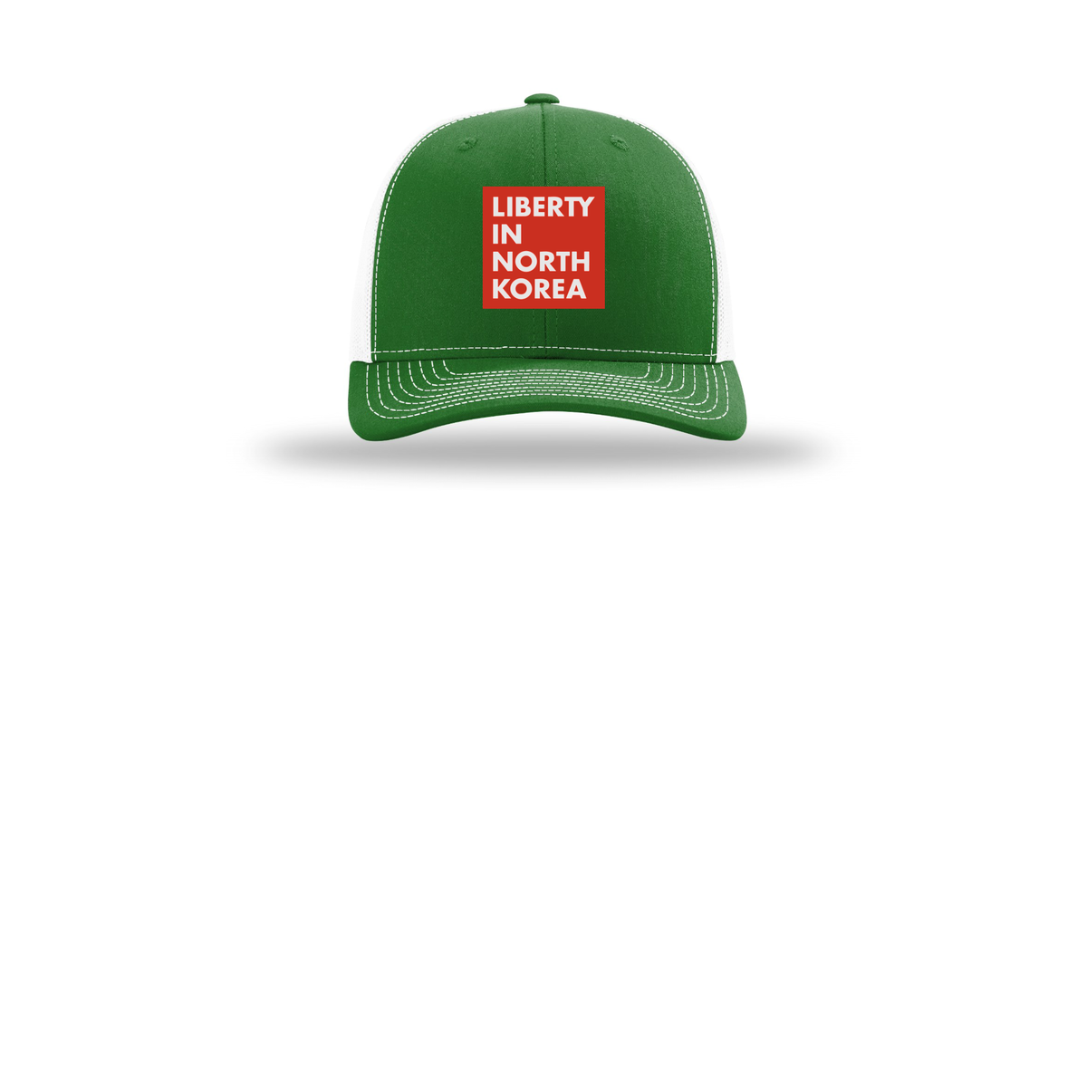 libertyinnorthkorea-richardson-trucker-cap-embroidery-capfront-R112-kellywhite-flat-front