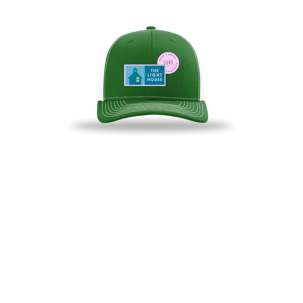 lhcampus-richardson-trucker-cap-embroidery-capfront-R112-kellywhite-flat-front