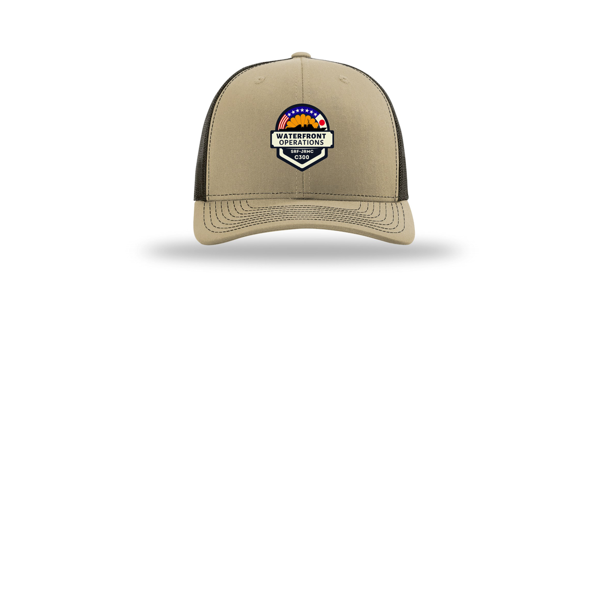 waterfront-operations-retro-trucker-cap-embroidery-capfront-R112-khakicoffee-flat-front