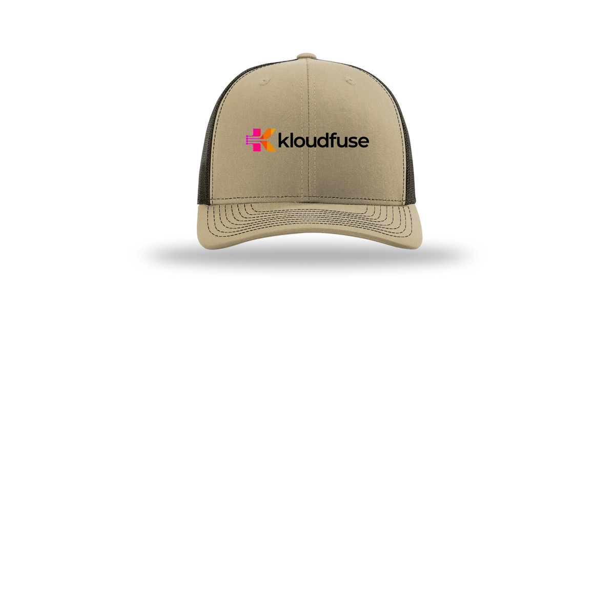 kloudfuse-richardson-trucker-cap-embroidery-capfront-R112-khakicoffee-flat-front