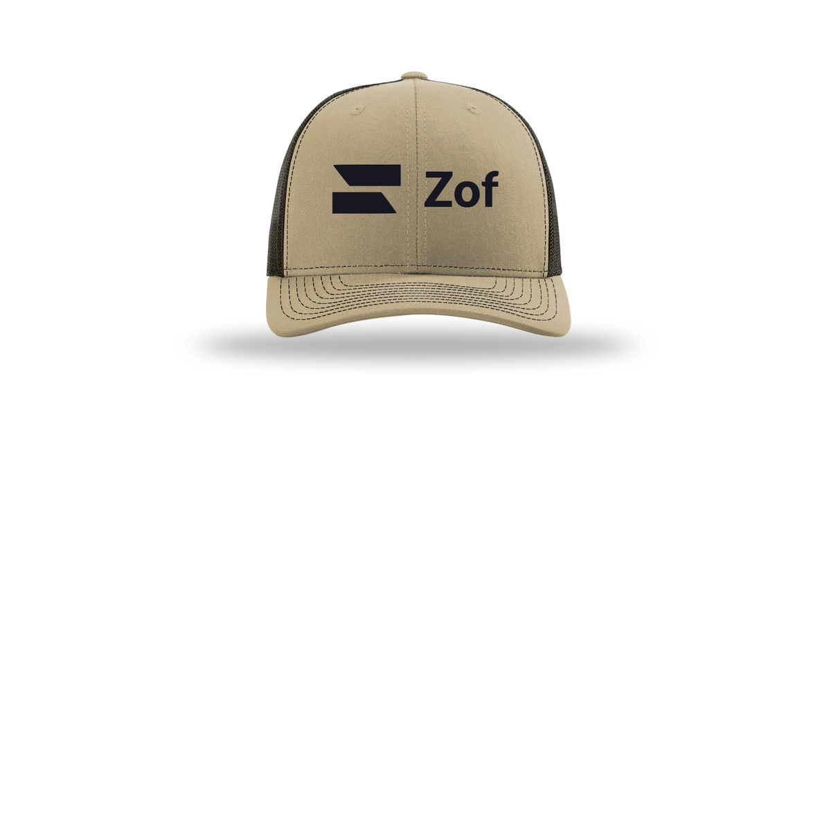 zof-richardson-trucker-cap-embroidery-capfront-R112-khakicoffee-flat-front