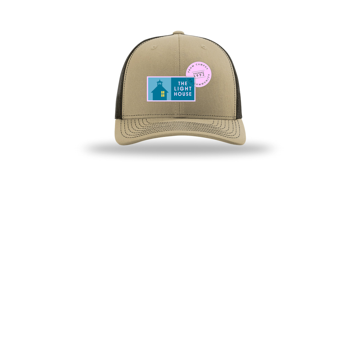 lhcampus-richardson-trucker-cap-embroidery-capfront-R112-khakicoffee-flat-front