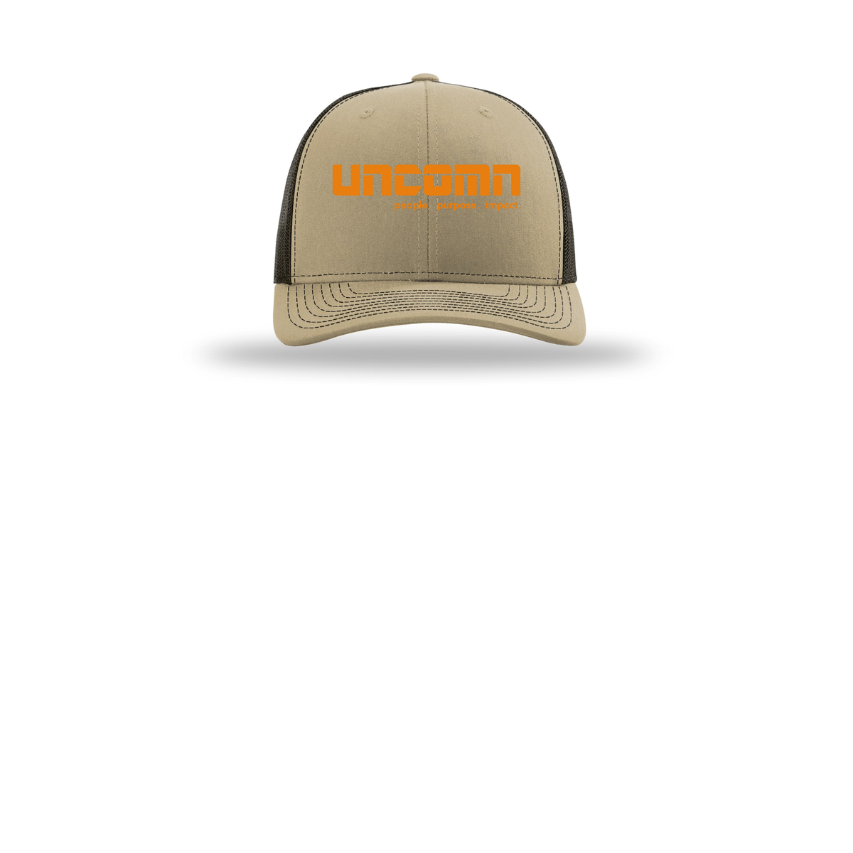 uncomn-richardson-trucker-cap-embroidery-capfront-R112-khakicoffee-flat-front