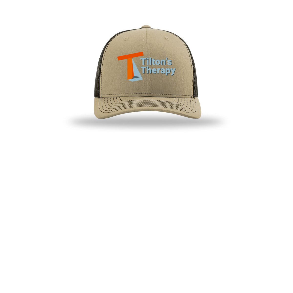 tiltonstherapy-richardson-trucker-cap-embroidery-capfront-R112-khakicoffee-flat-front