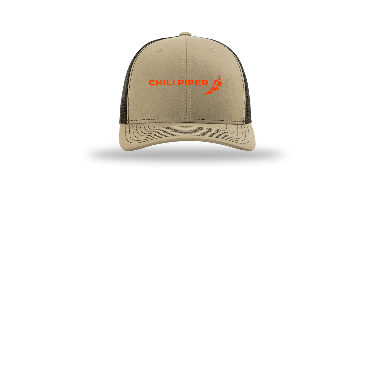 chilipiper-richardson-trucker-cap-embroidery-capfront-R112-khakicoffee-flat-front