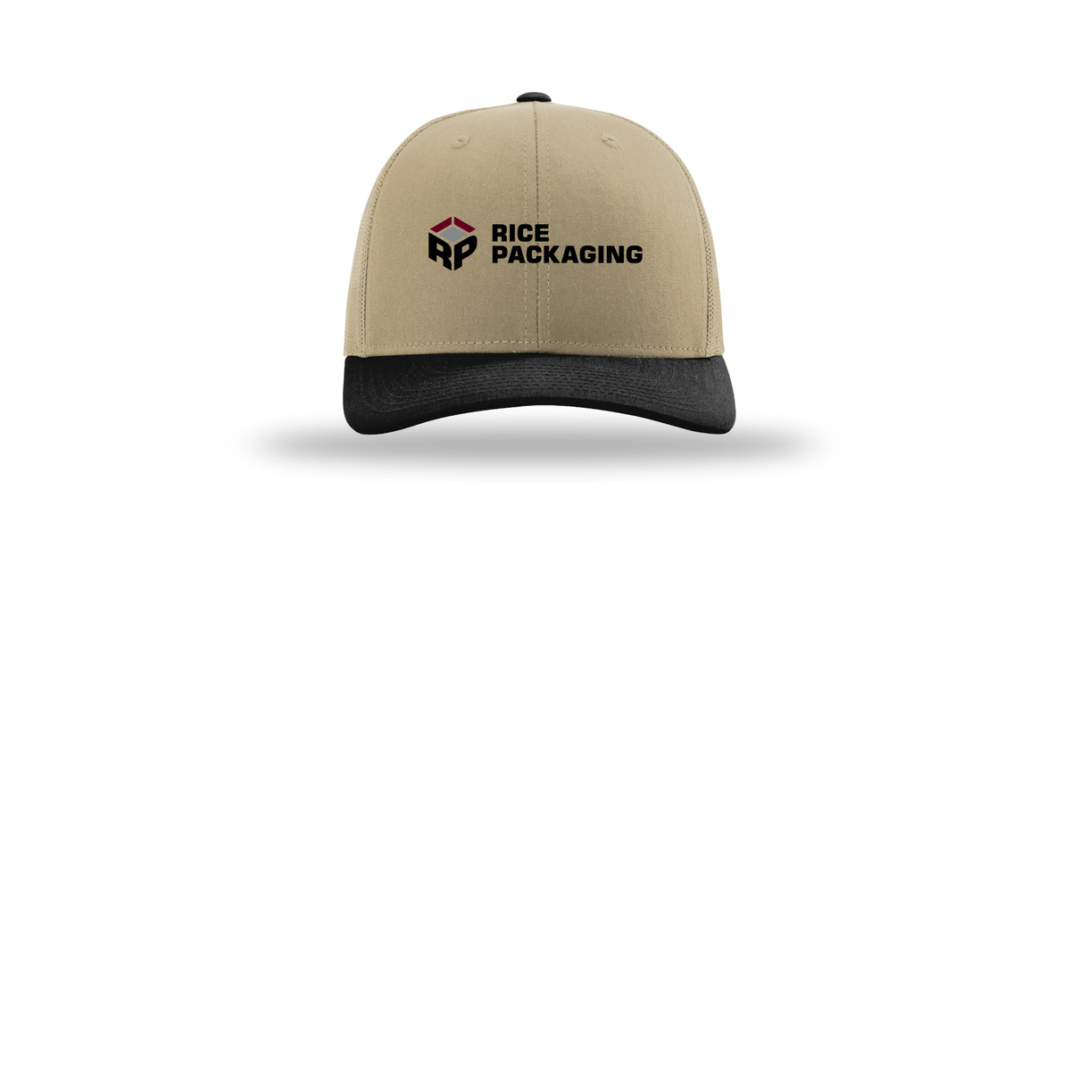 ricepackaging-richardson-trucker-cap-embroidery-capfront-R112-khakikhakiblack-flat-front