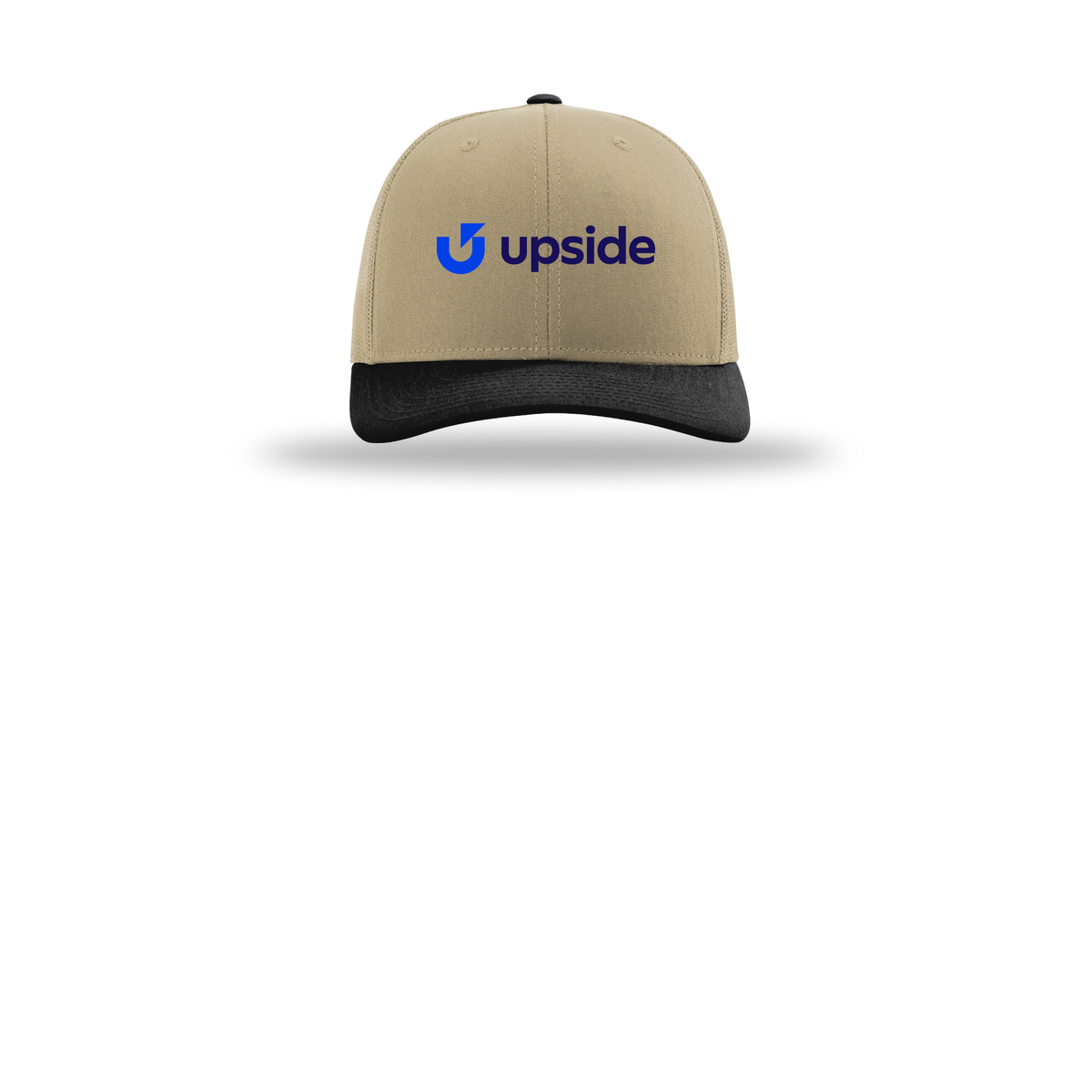 upside-richardson-trucker-cap-embroidery-capfront-R112-khakikhakiblack-flat-front