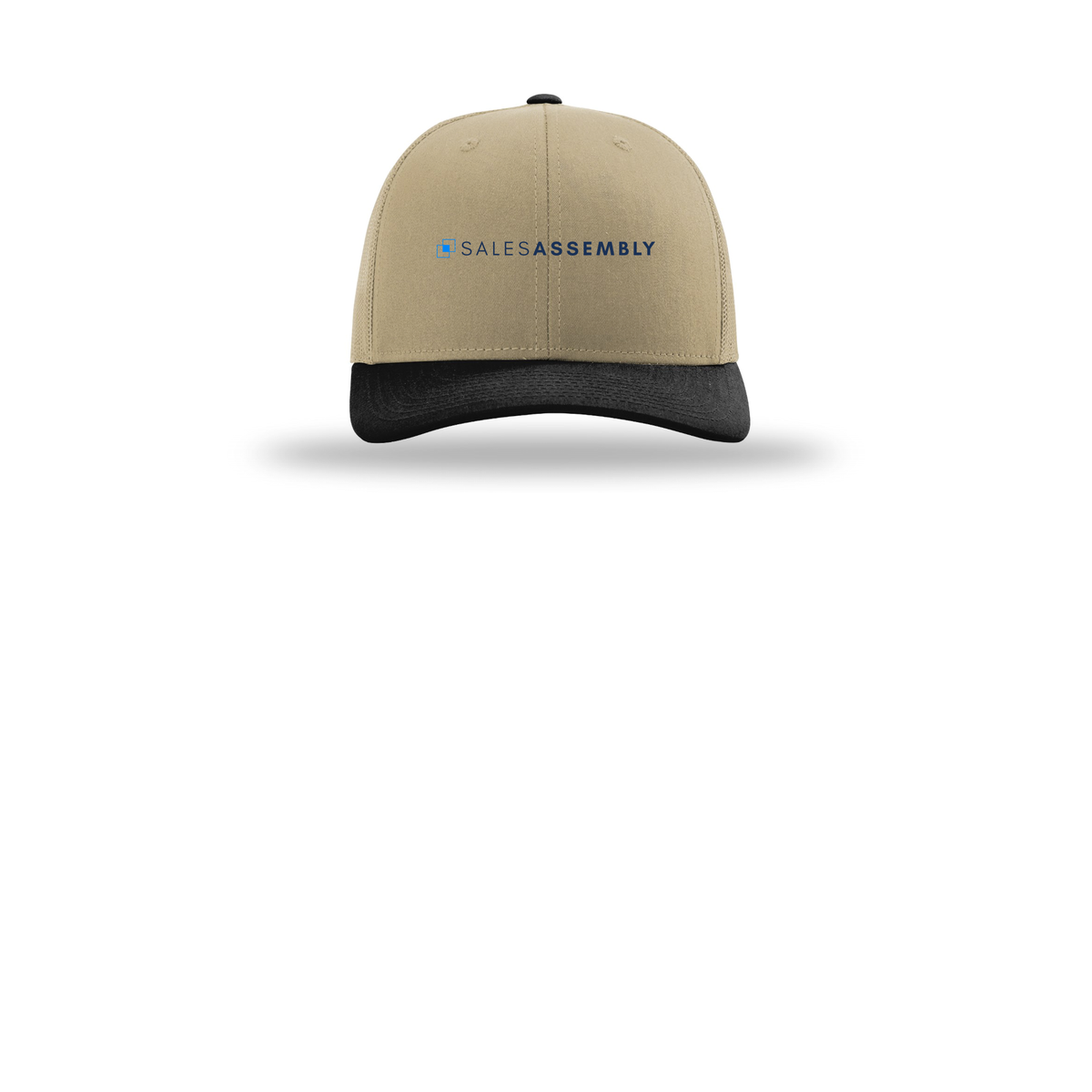 salesassembly-richardson-trucker-cap-embroidery-capfront-R112-khakikhakiblack-flat-front