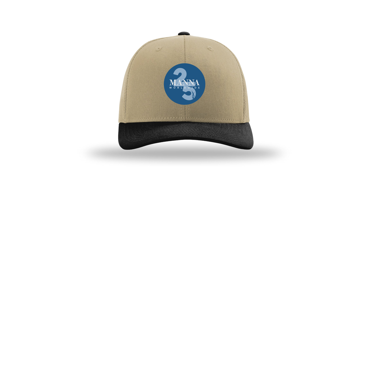 mannaworldwide-richardson-trucker-cap-embroidery-capfront-R112-khakikhakiblack-flat-front