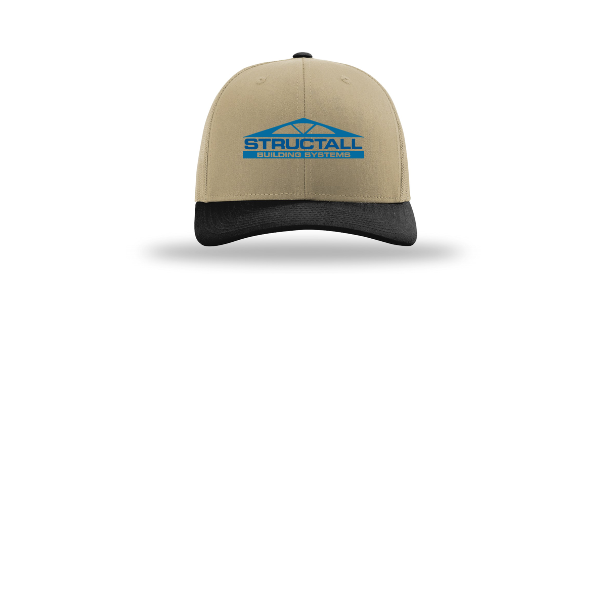 structall-richardson-trucker-cap-embroidery-capfront-R112-khakikhakiblack-flat-front