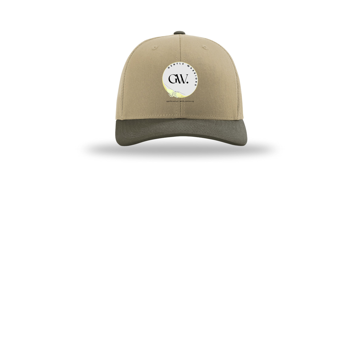 gentle-warriors-richardson-trucker-cap-embroidery-capfront-R112-khakikhakichocolatechip-flat-front