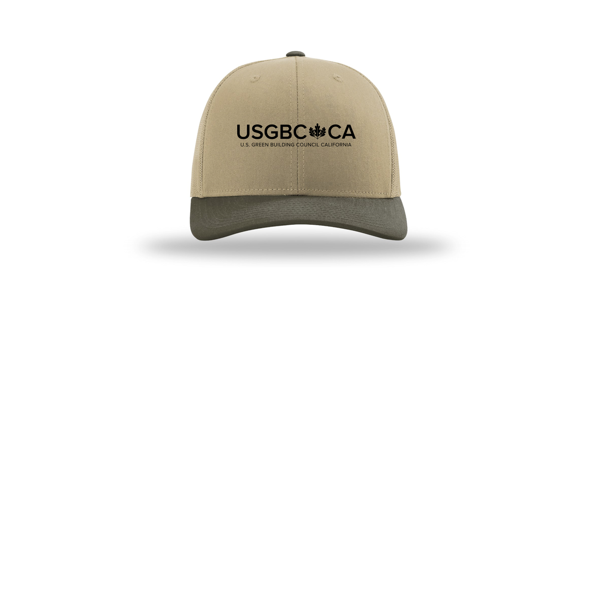 usgbc-ca-richardson-trucker-cap-embroidery-capfront-R112-khakikhakichocolatechip-flat-front