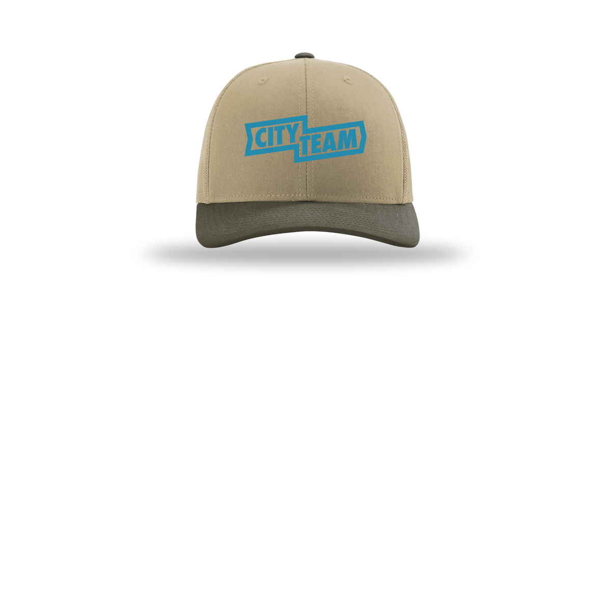 cityteam-richardson-trucker-cap-embroidery-capfront-R112-khakikhakichocolatechip-flat-front