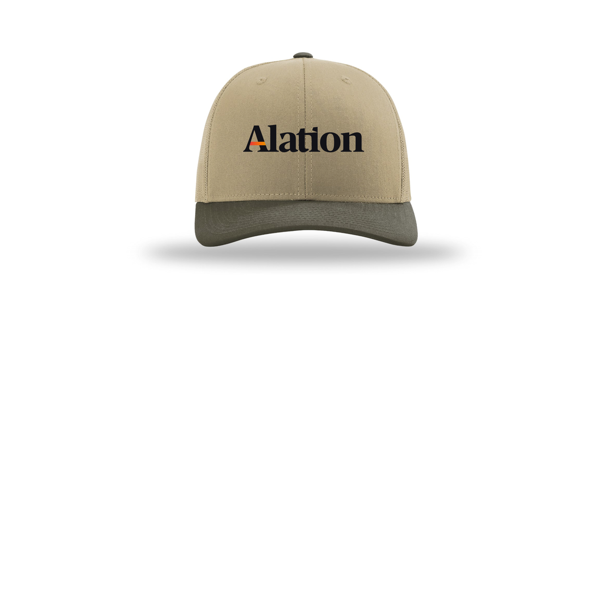 alation-richardson-trucker-cap-embroidery-capfront-R112-khakikhakichocolatechip-flat-front