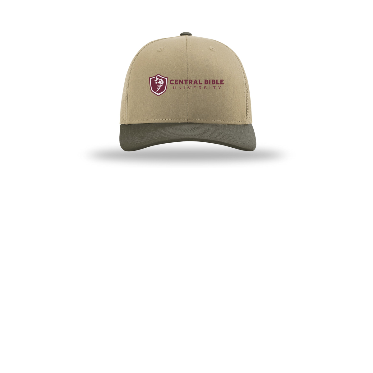 centralbible-richardson-trucker-cap-embroidery-capfront-R112-khakikhakichocolatechip-flat-front
