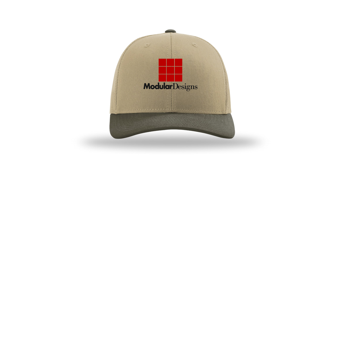 modulardesignsflooring-richardson-trucker-cap-embroidery-capfront-R112-khakikhakichocolatechip-flat-front
