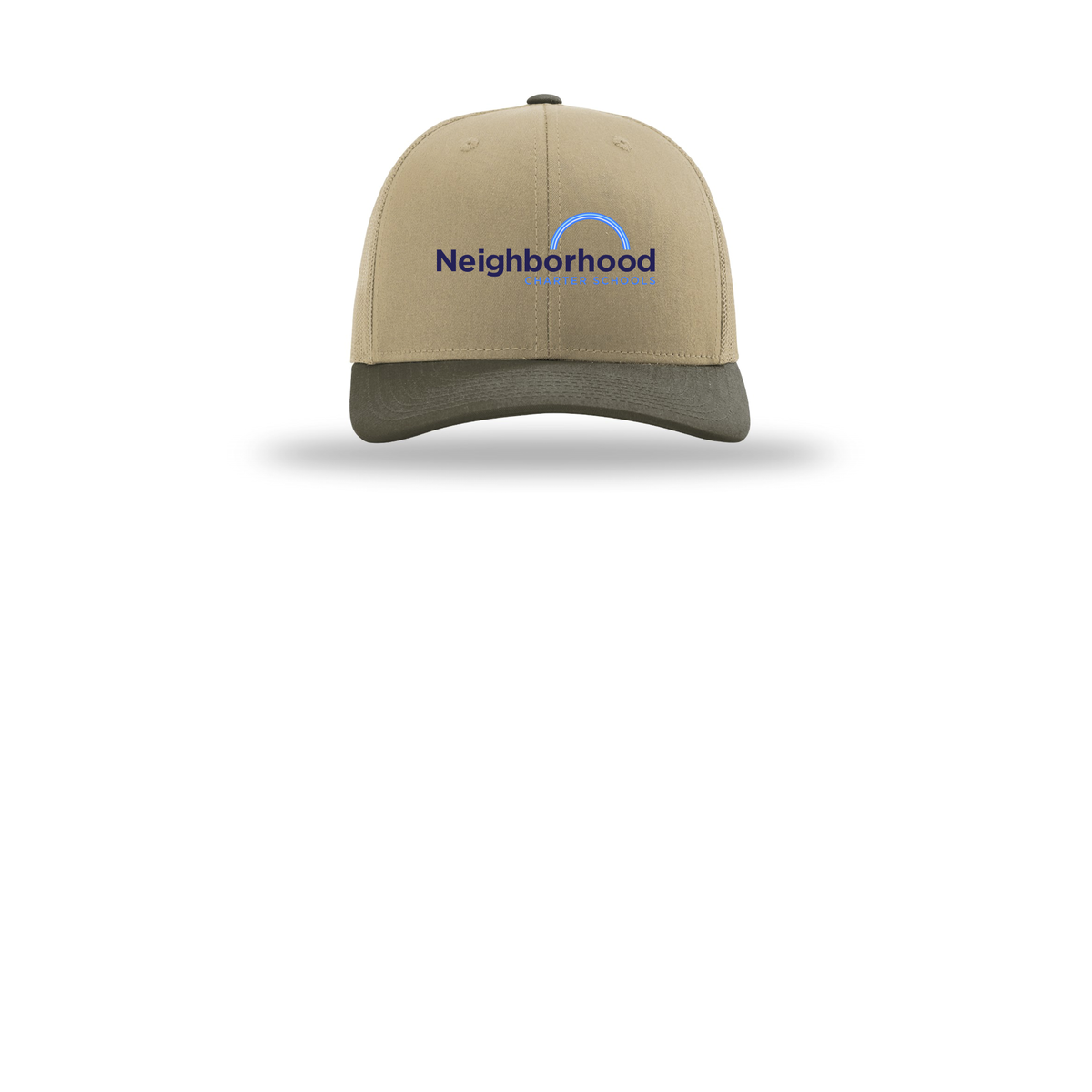 ncschools-richardson-trucker-cap-embroidery-capfront-R112-khakikhakichocolatechip-flat-front