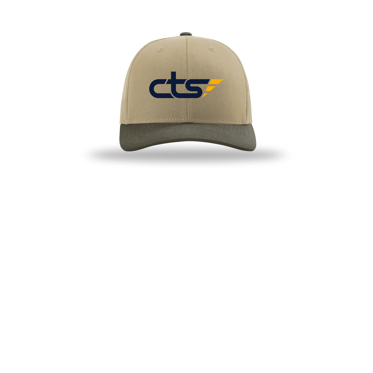 cts1-richardson-trucker-cap-embroidery-capfront-R112-khakikhakichocolatechip-flat-front