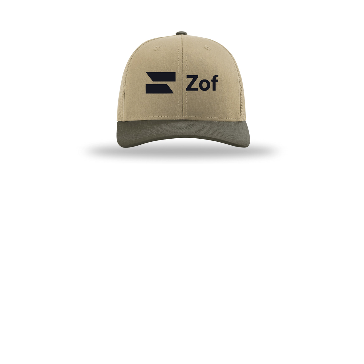 zof-richardson-trucker-cap-embroidery-capfront-R112-khakikhakichocolatechip-flat-front