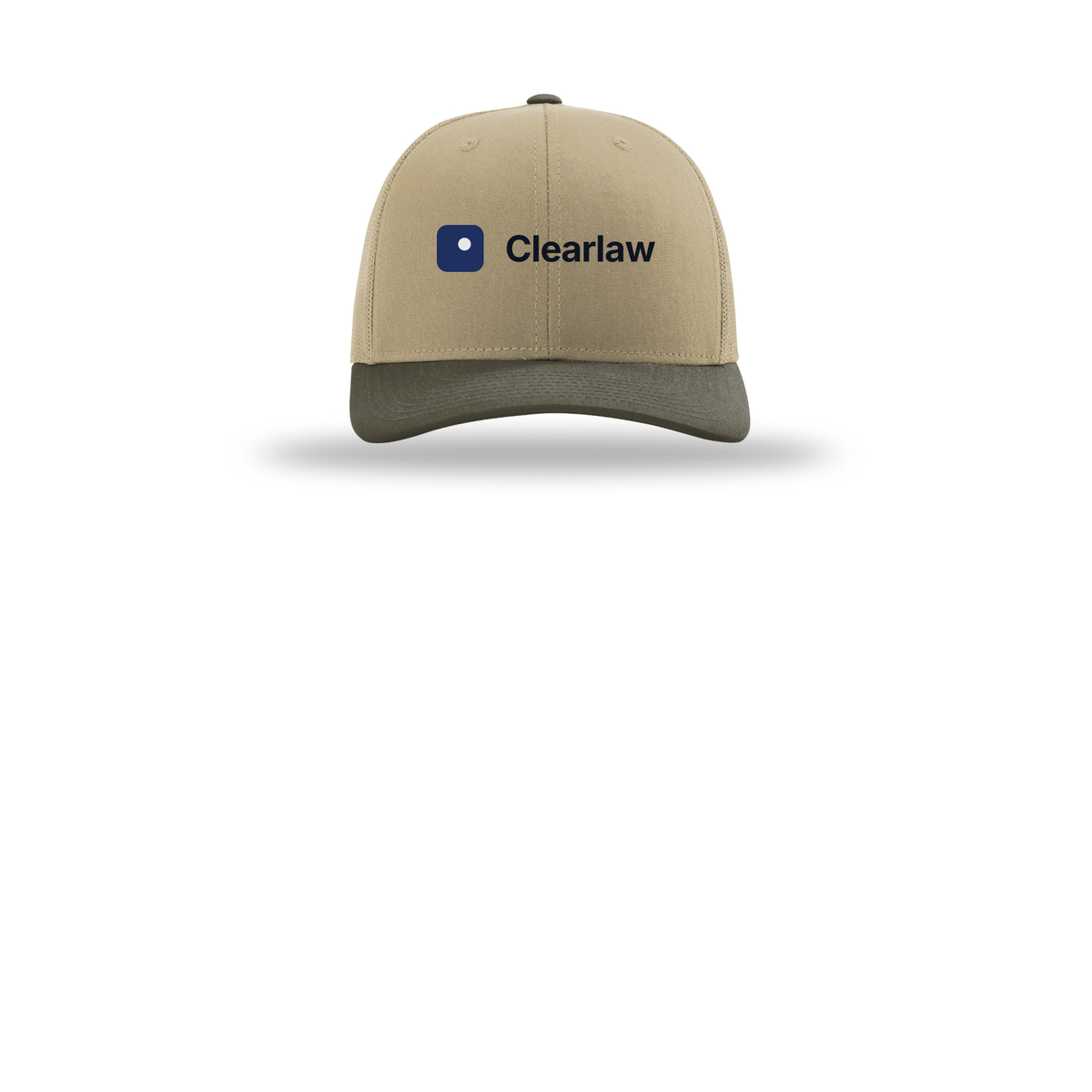 clearlaw-richardson-trucker-cap-embroidery-capfront-R112-khakikhakichocolatechip-flat-front