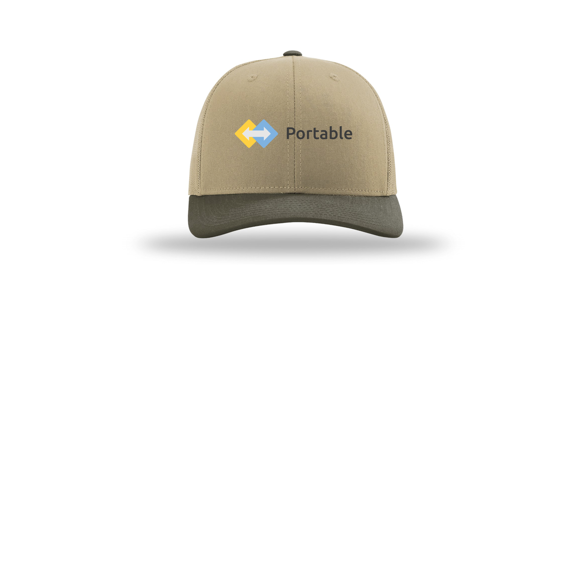 portable-richardson-trucker-cap-embroidery-capfront-R112-khakikhakichocolatechip-flat-front