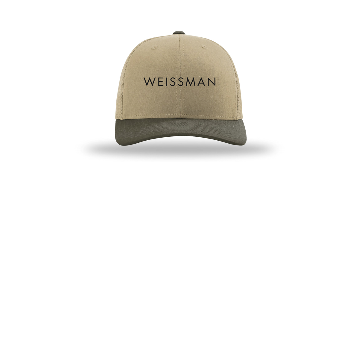 weissmans-richardson-trucker-cap-embroidery-capfront-R112-khakikhakichocolatechip-flat-front